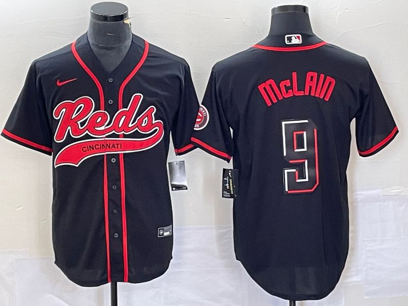 Men Cincinnati Reds #9 Mclain Black Co Branding Nike Game MLB Jersey style 1